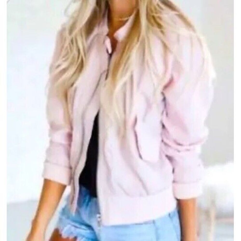 Free People Women's Midnight Bomber Jacket Pale Pink‎ Sz M
